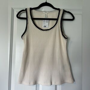 NWT H&M Cream and Black Women's Embroidered Tank, sz M